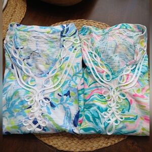 Two Lilly Pulitzer Kaia Knit Tunic Tops Resort White Shell palm  Beach Size XXS